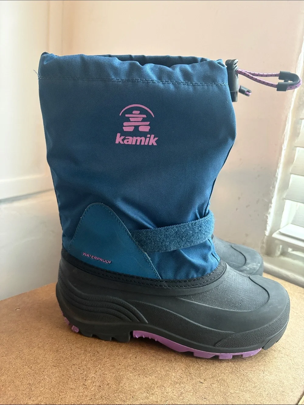 Kamik Blue Kids' Winter Boot with Pink Accents